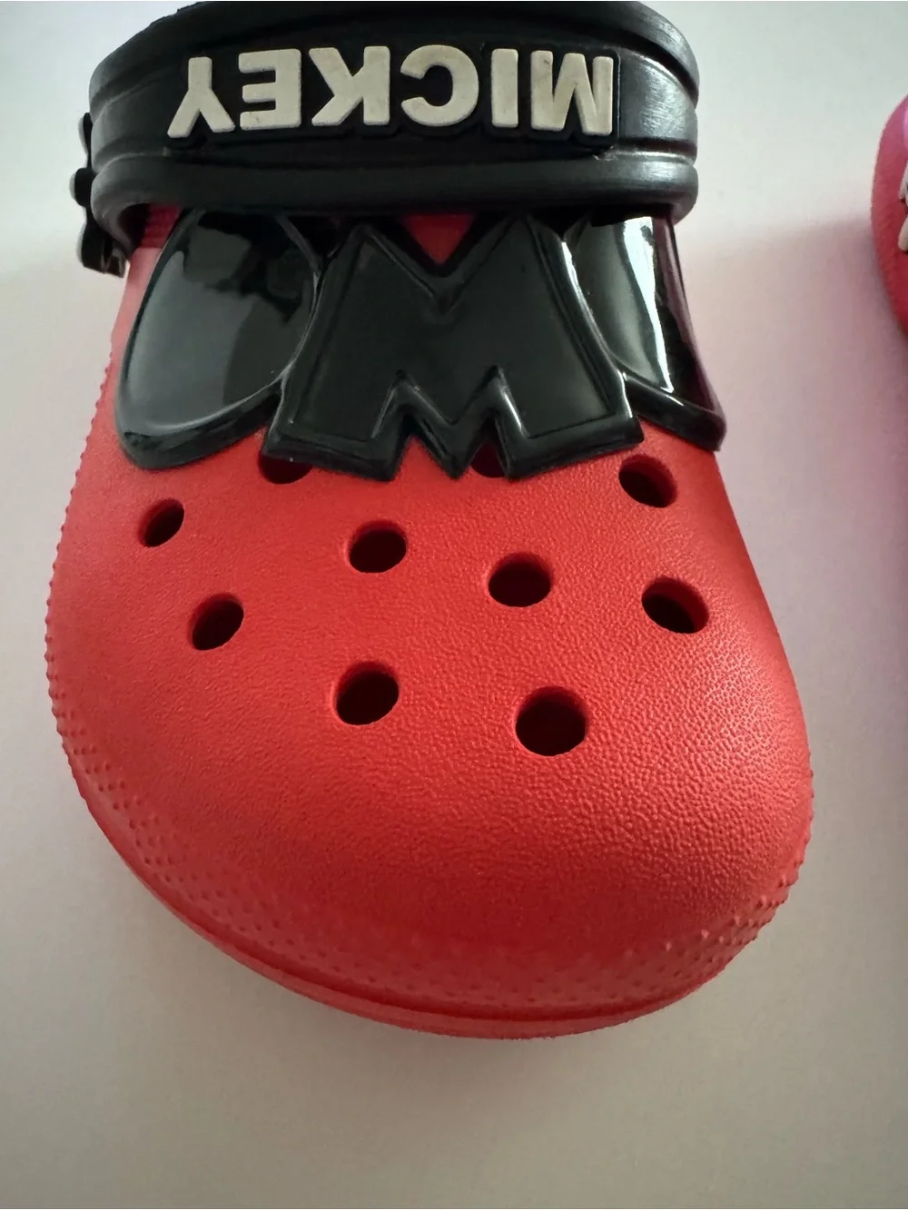 CROCS Red Kids Clogs with Yellow Fuzzy Lining and Black Back Strap